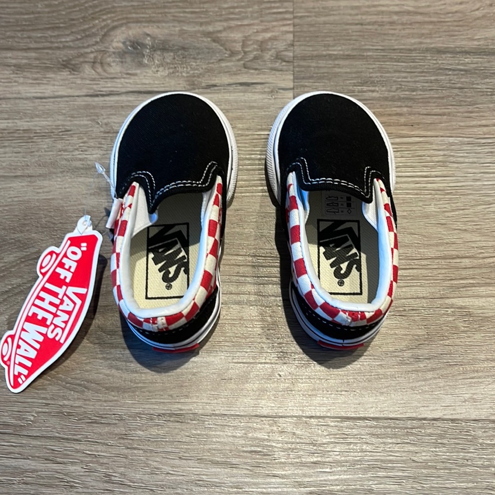 Toddler size 4 red and white checkered Vans.
